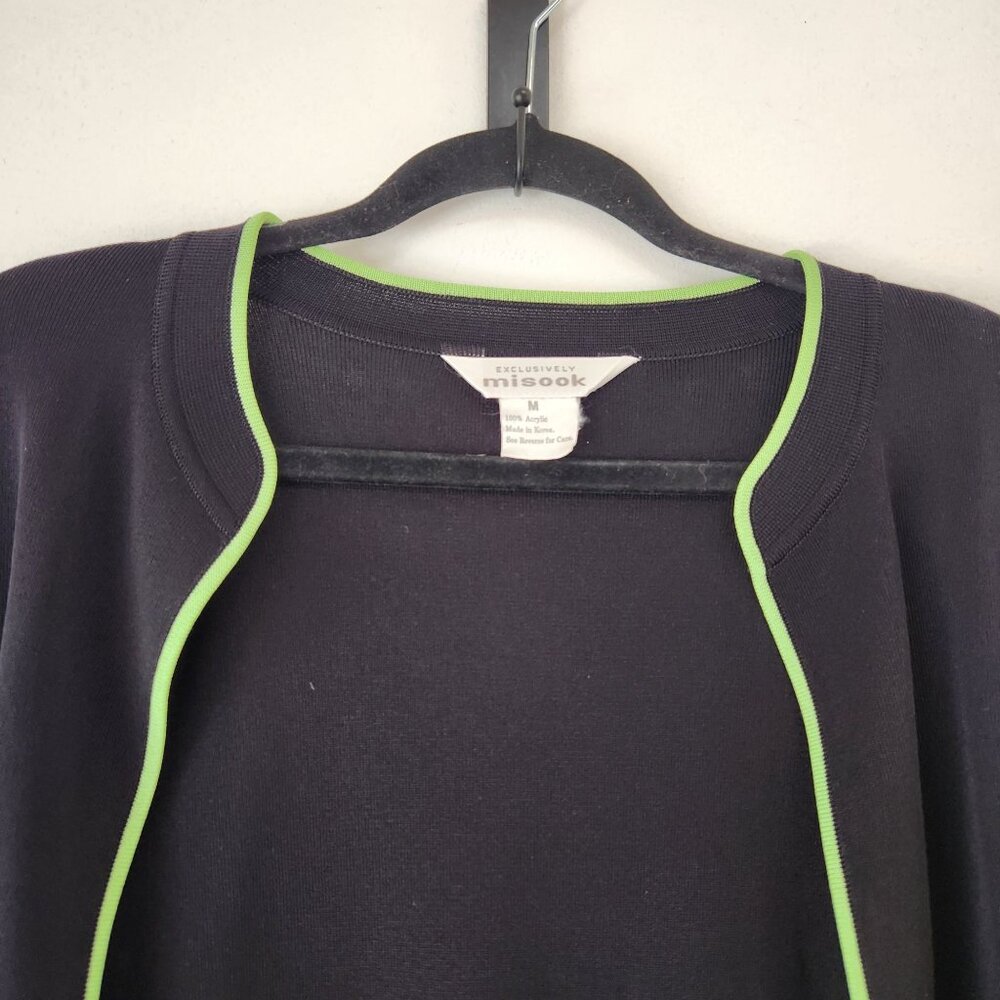 Misook 2 Piece Sweater Set Green Black Sleeveless Blouse Cardigan Sweater M-L - Picture 4 of 7